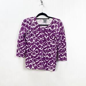 2/$30 Ann Taylor Medium Womens Purple White Chain Print Cardigan